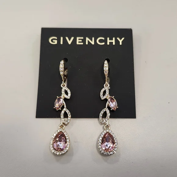 NWT Givency Gold-Tone Pink Vintage Rose Vine Linear Earrings - Picture 1 of 2